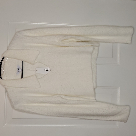 👕525 AMERICA EYELASH COLLARED SWEATER in soft fuzzy white sz lg - Picture 3 of 10